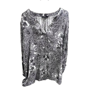 Studio Floral Paisley Long Sleeve Blouse Shirt Size L Black White Women